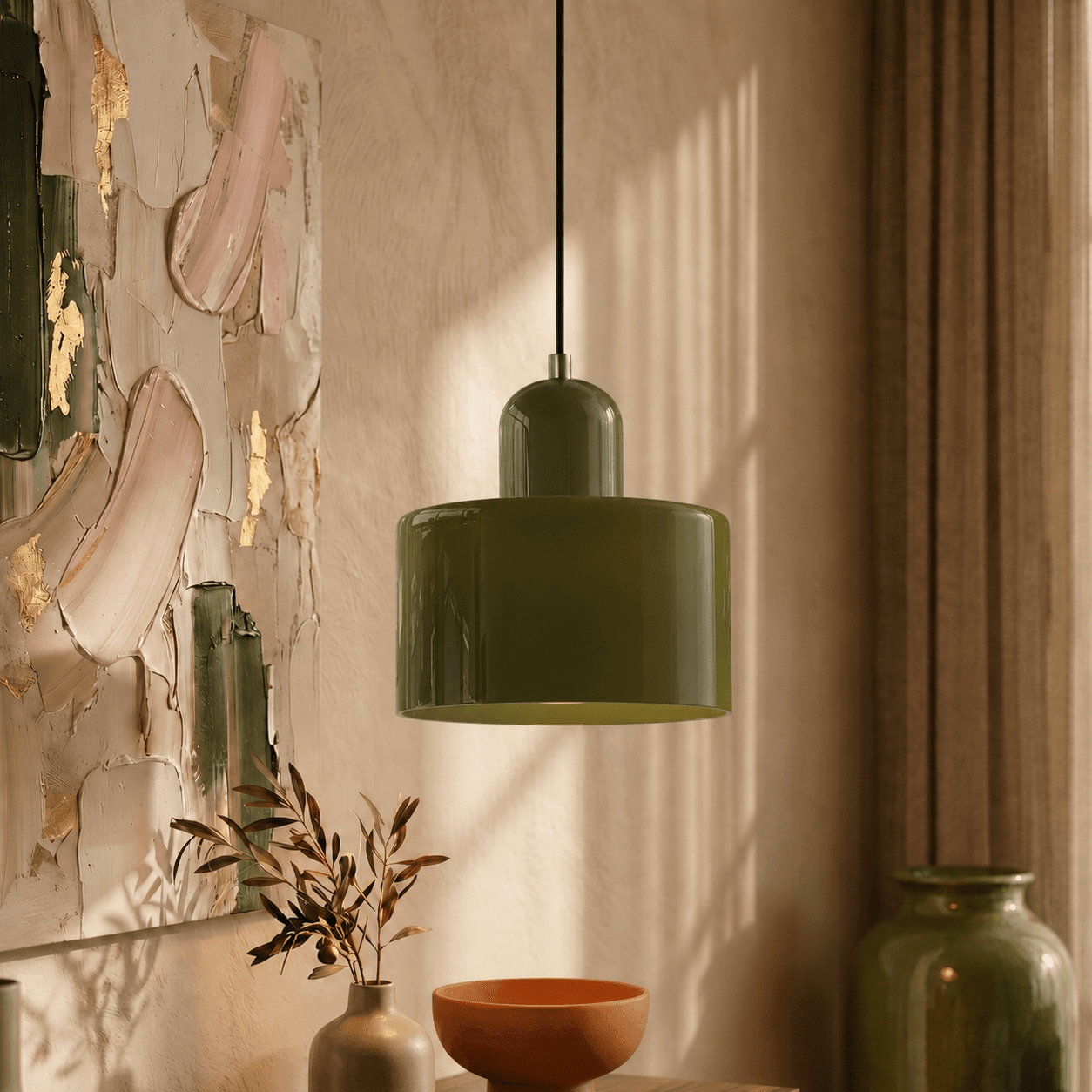 Bauhaus Pendant Light with Modern Cylindrical Shade Design - Pendant Light - Light Green - Seravelle Home