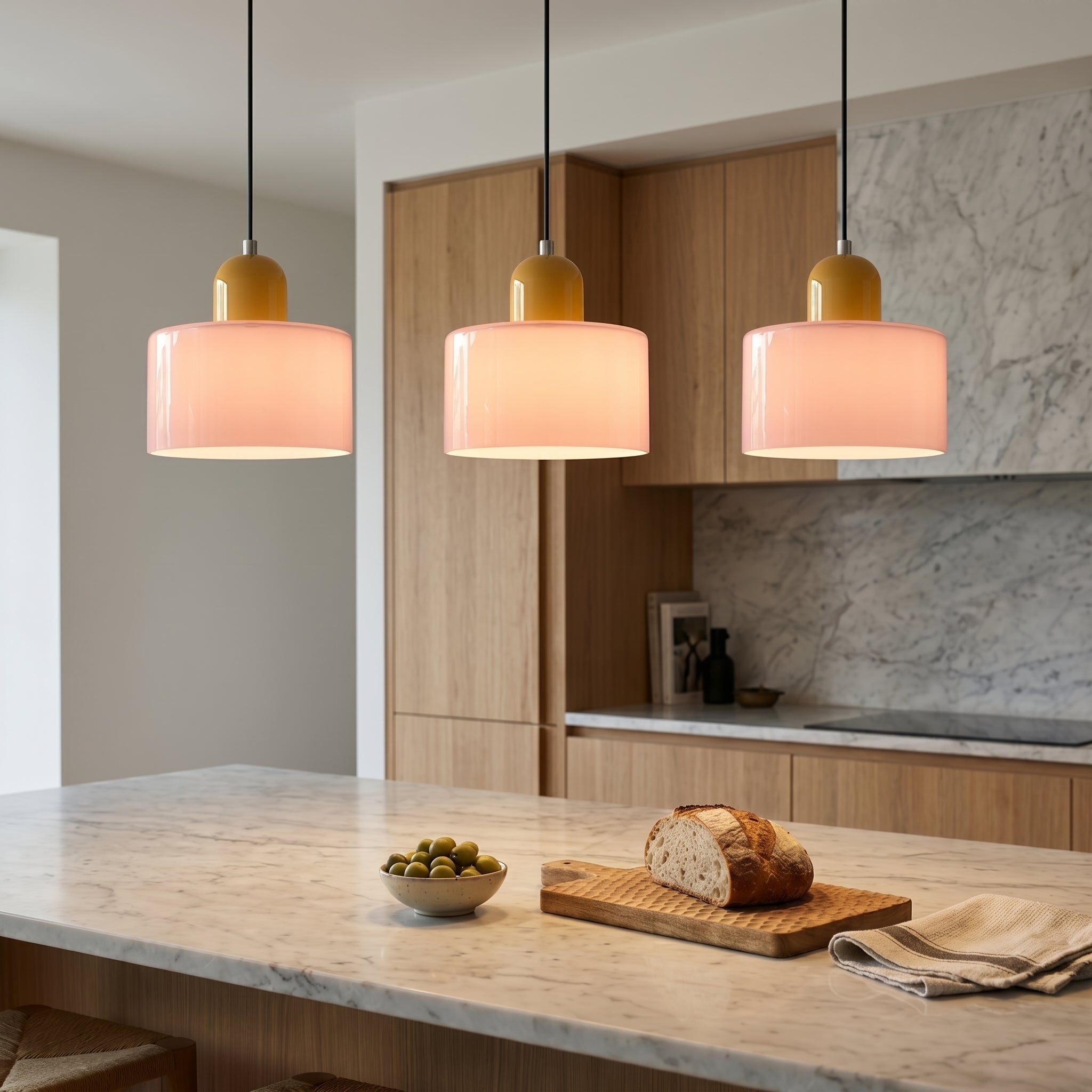 Bauhaus Pendant Light with Modern Cylindrical Shade Design - Pendant Light - Pink - Seravelle Home