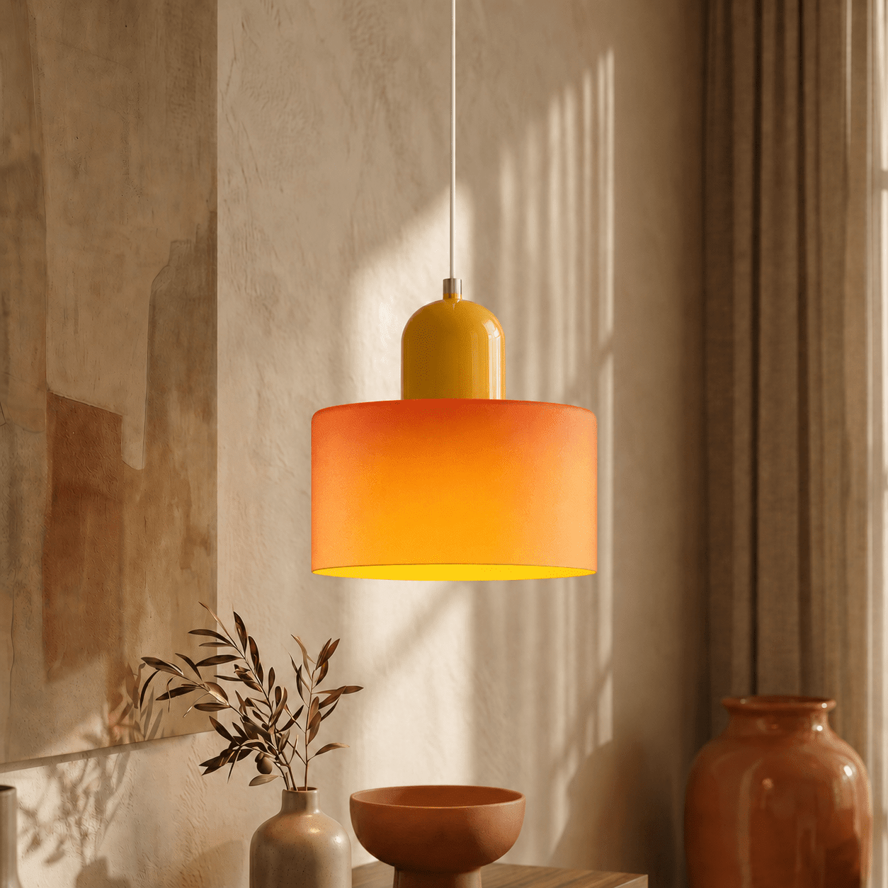 Bauhaus Pendant Light with Modern Cylindrical Shade Design - Pendant Light - Orange - Seravelle Home
