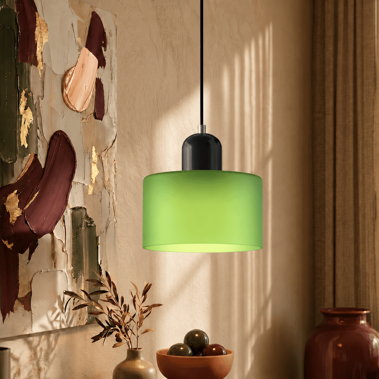 Bauhaus Pendant Light with Modern Cylindrical Shade Design - Pendant Light - Matt Green - Seravelle Home