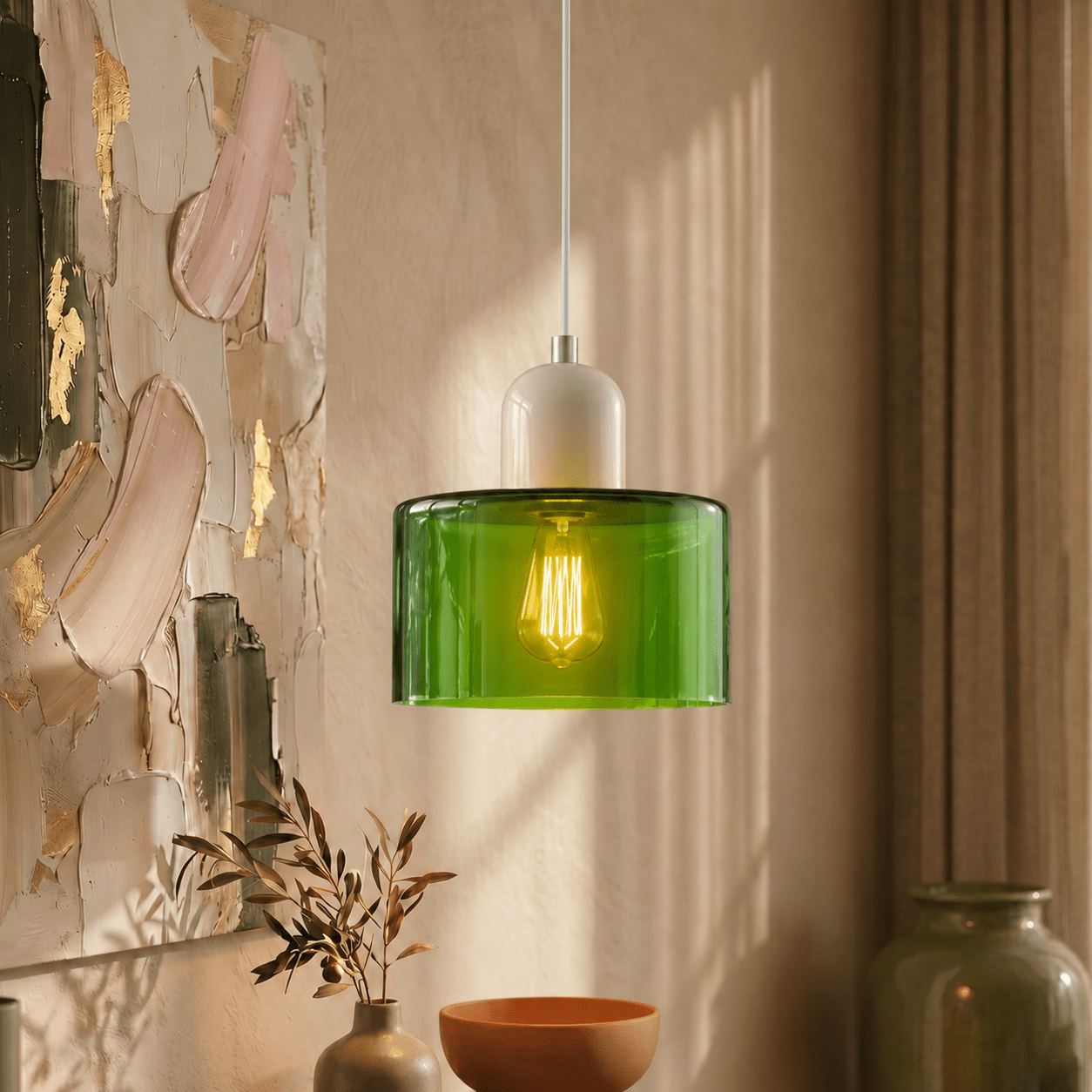 Bauhaus Pendant Light with Modern Cylindrical Shade Design - Pendant Light - Green - Seravelle Home