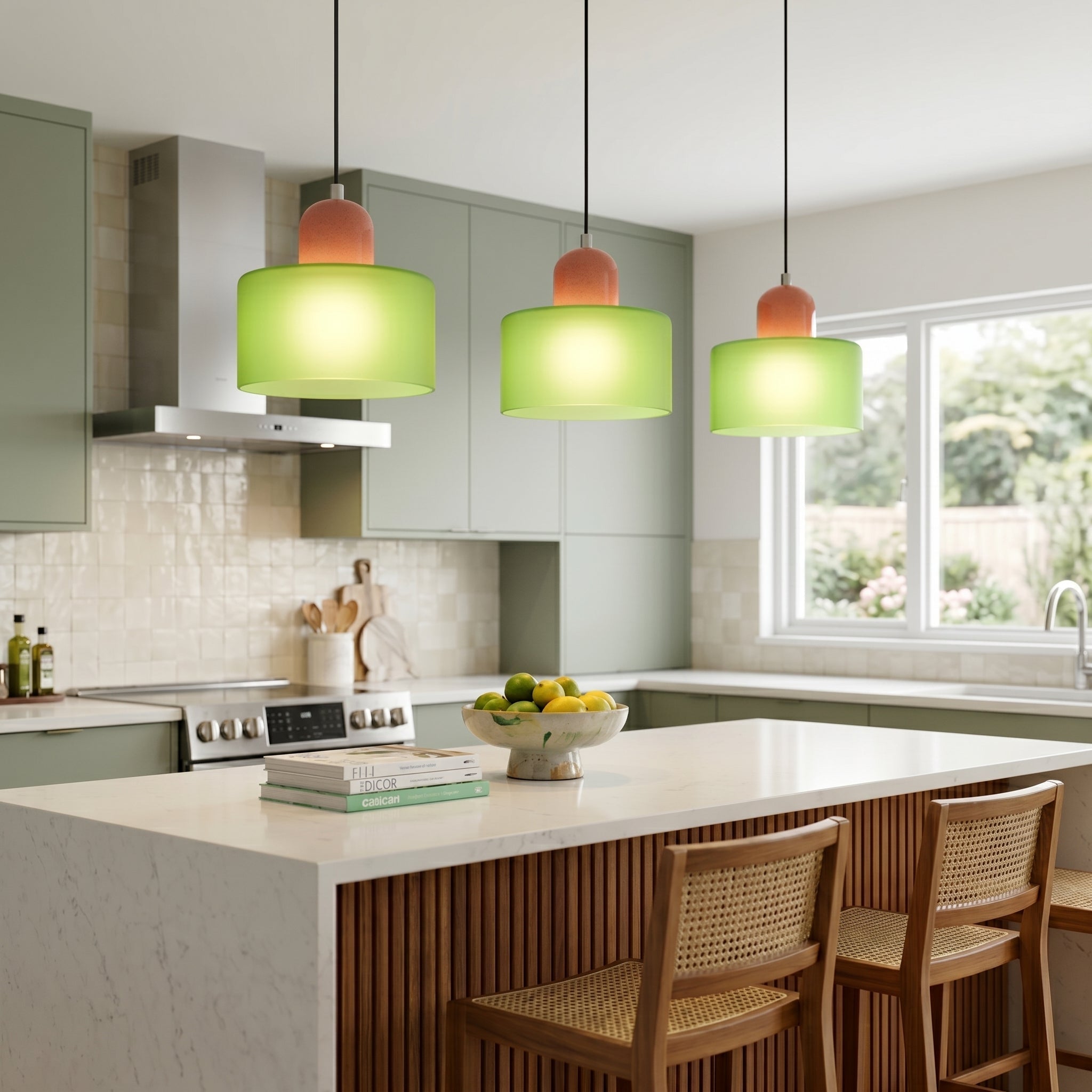 Bauhaus Pendant Light with Modern Cylindrical Shade Design - Pendant Light - Matt Green - Seravelle Home