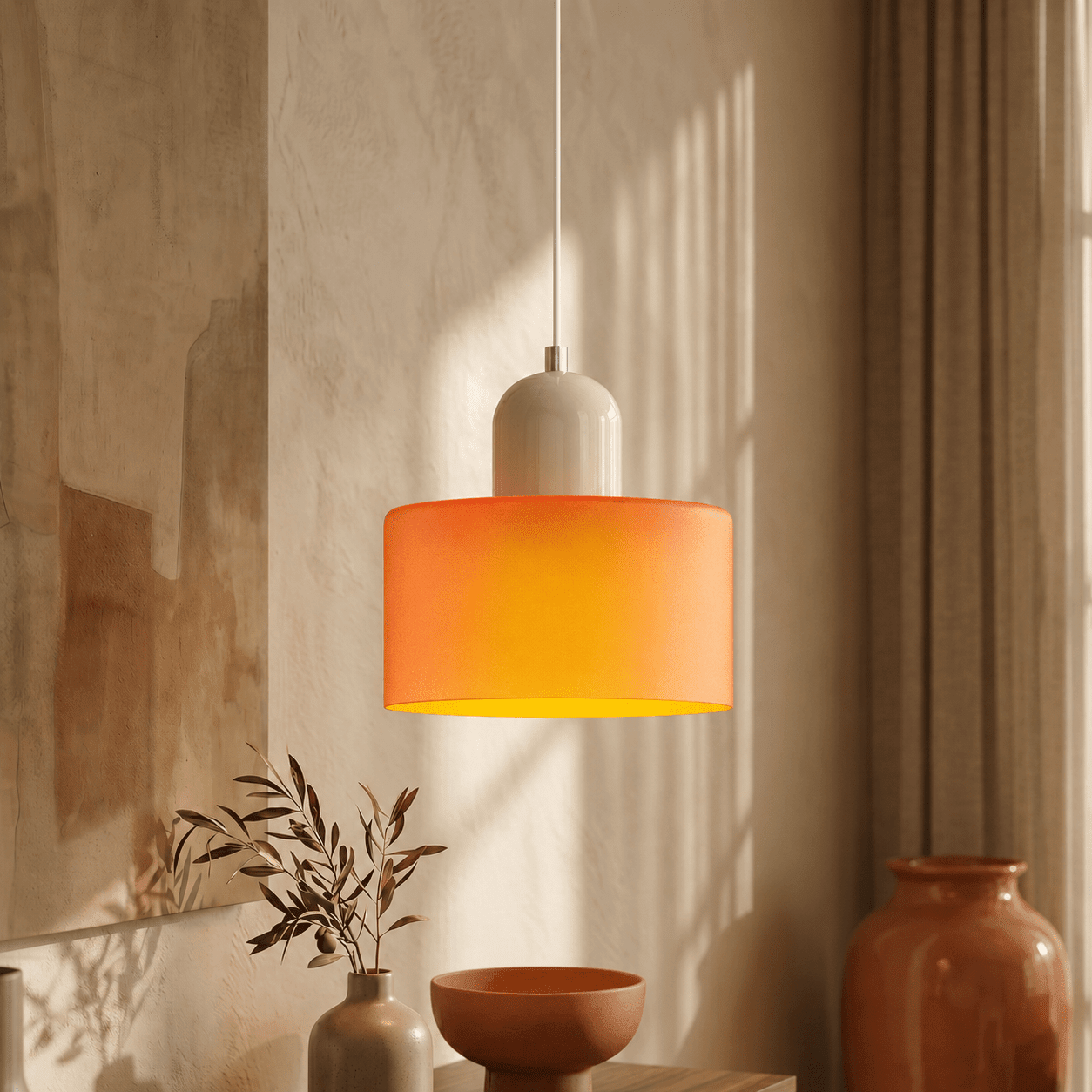 Bauhaus Pendant Light with Modern Cylindrical Shade Design - Pendant Light - Orange - Seravelle Home