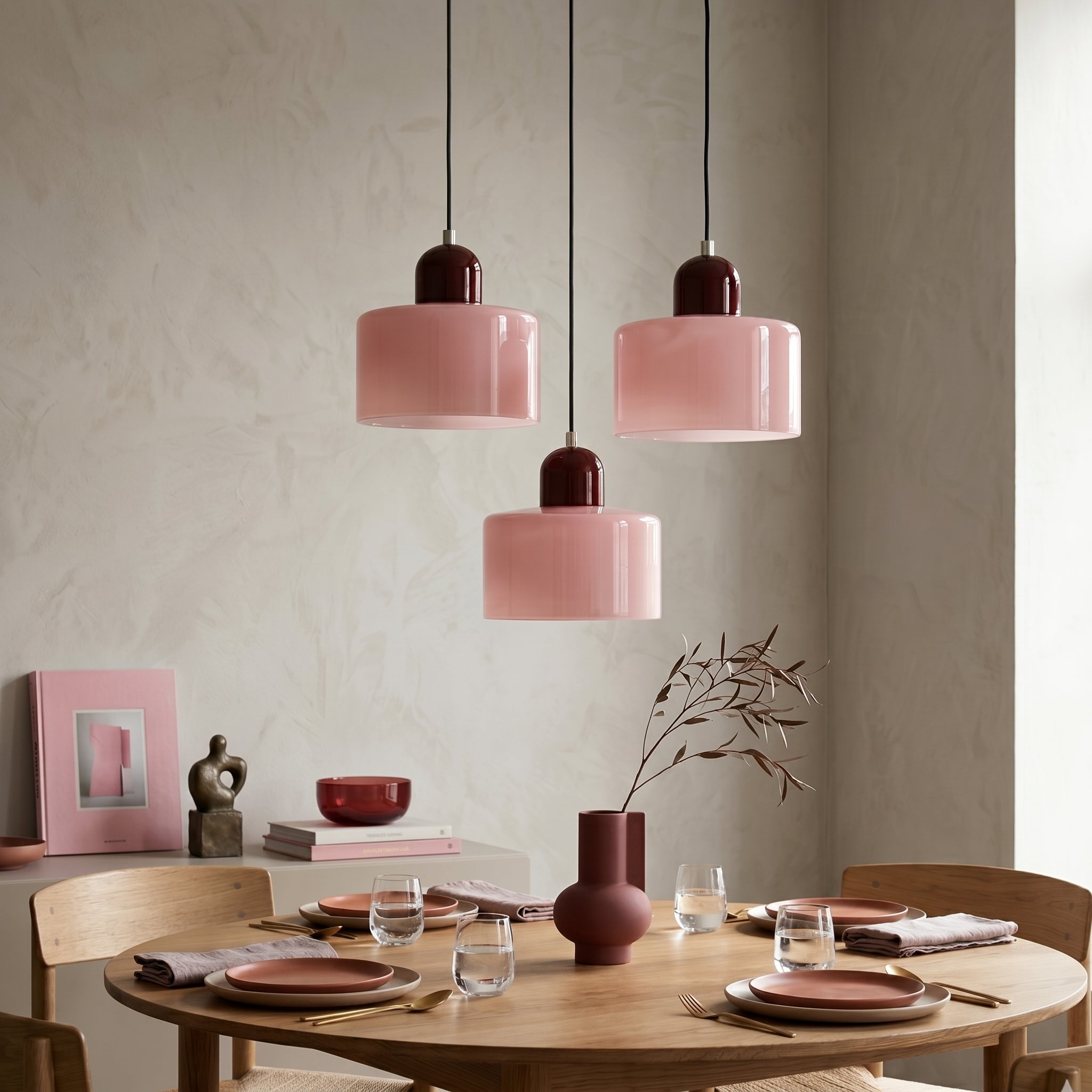 Bauhaus Pendant Light with Modern Cylindrical Shade Design - Pendant Light - Pink - Seravelle Home