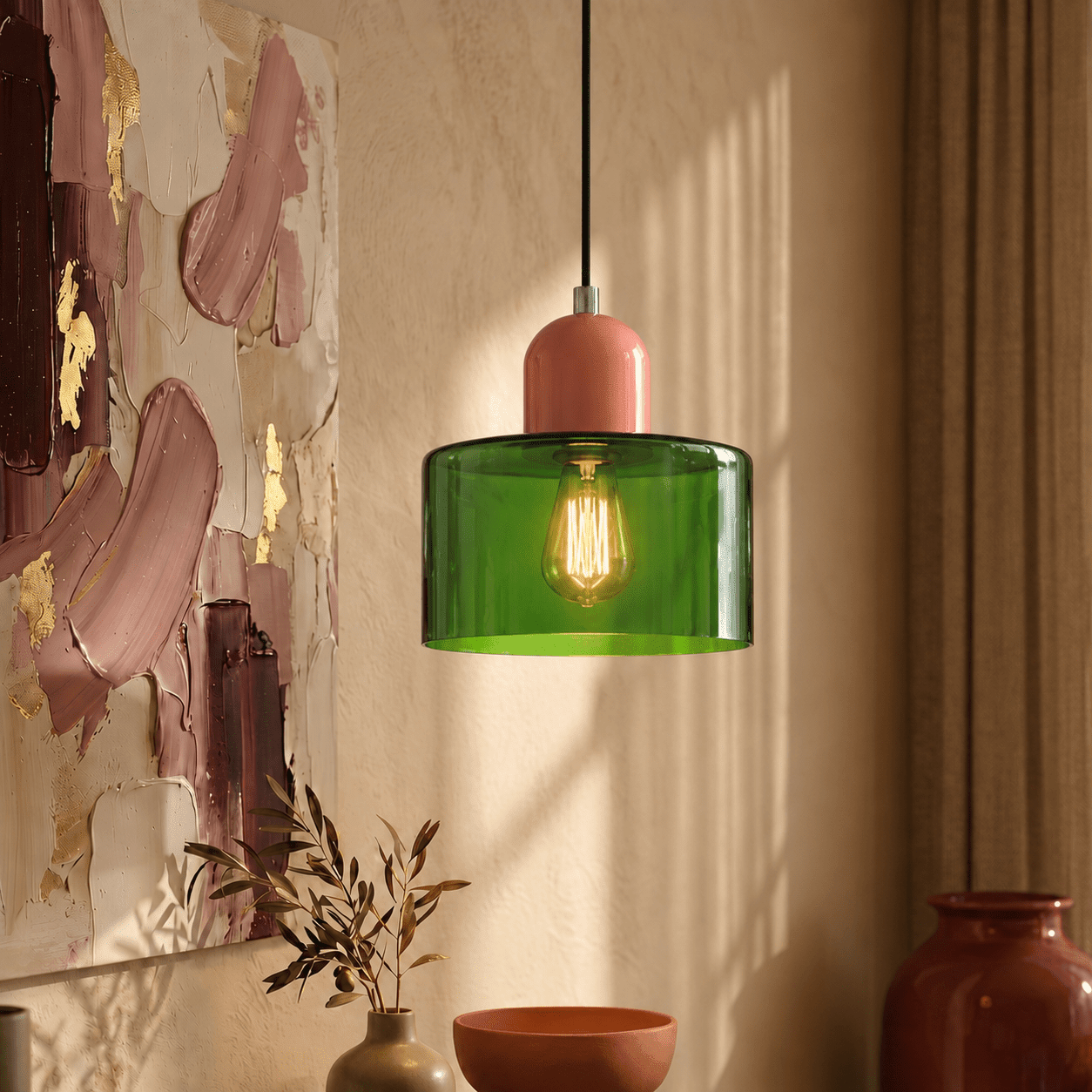 Bauhaus Pendant Light with Modern Cylindrical Shade Design - Pendant Light - Green - Seravelle Home