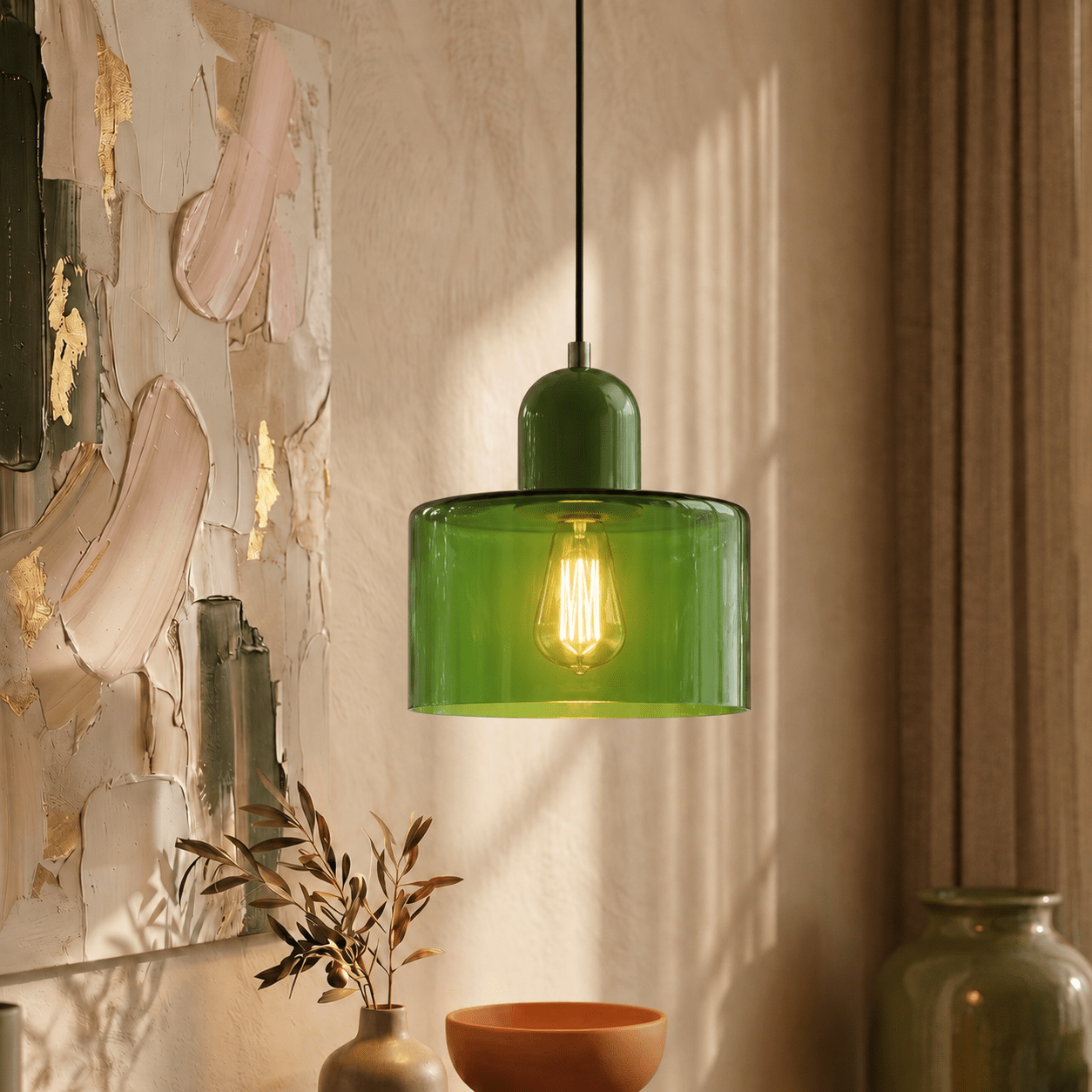 Bauhaus Pendant Light with Modern Cylindrical Shade Design - Pendant Light - Green - Seravelle Home