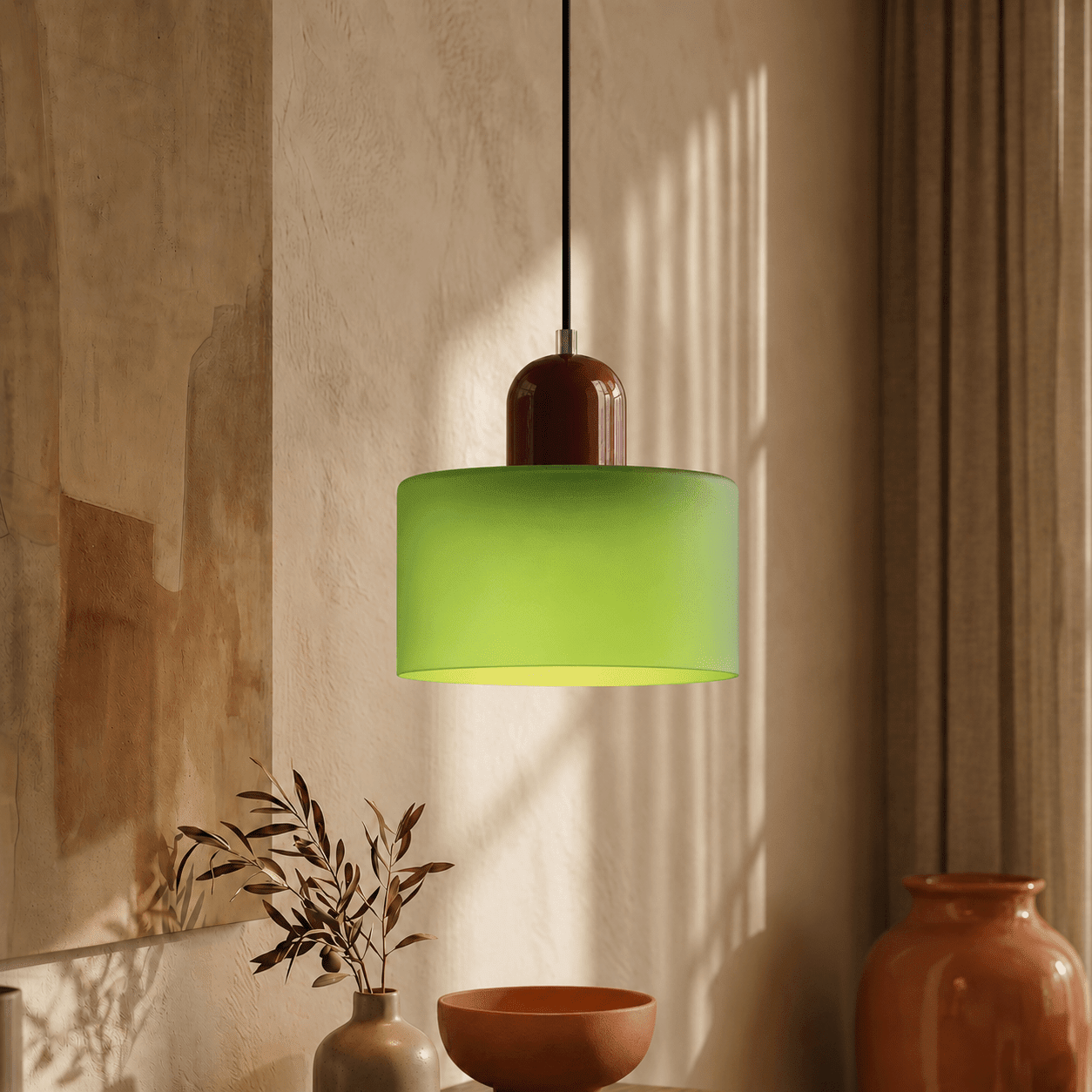 Bauhaus Pendant Light with Modern Cylindrical Shade Design - Pendant Light - Matt Green - Seravelle Home