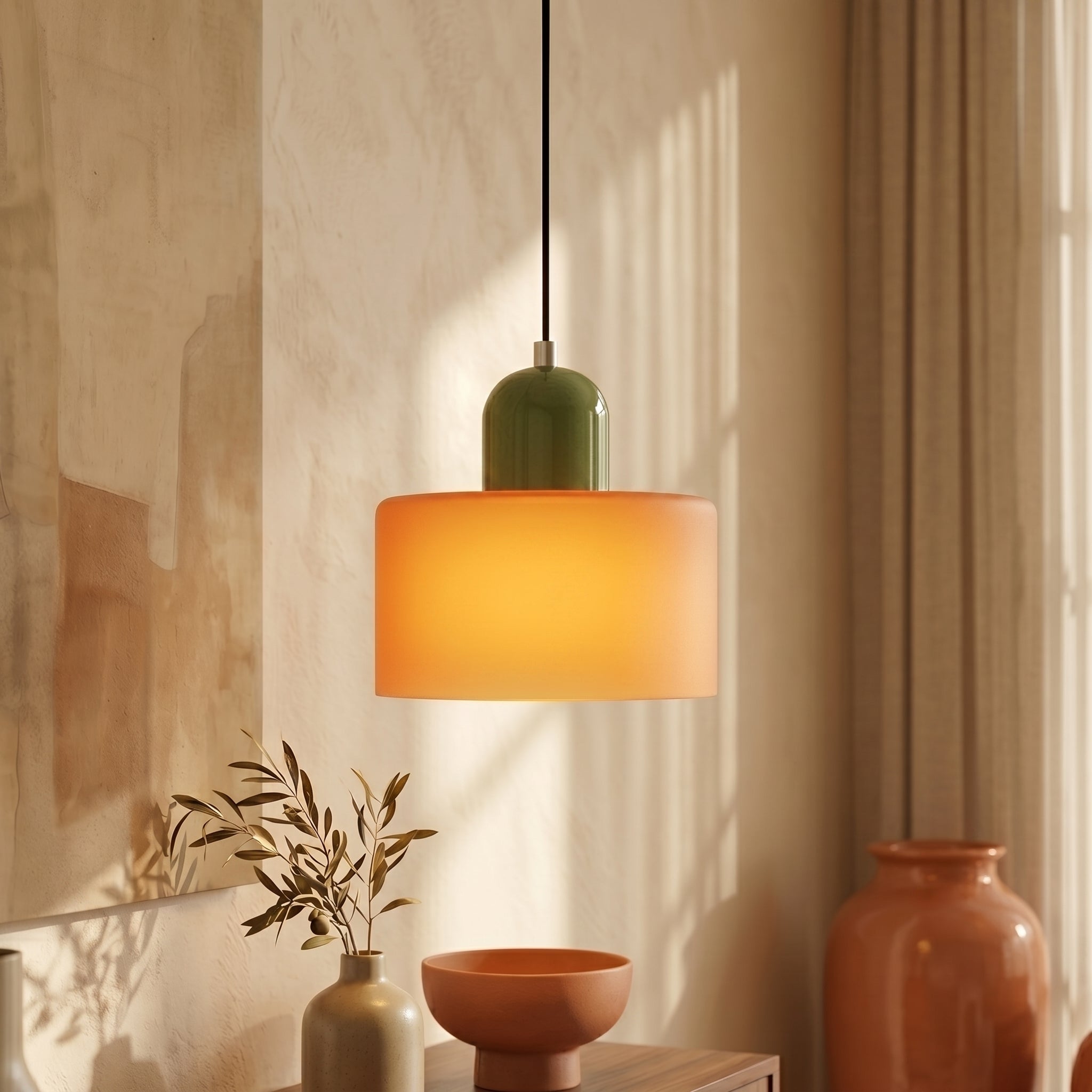 Bauhaus Pendant Light with Modern Cylindrical Shade Design - Pendant Light - Orange - Seravelle Home