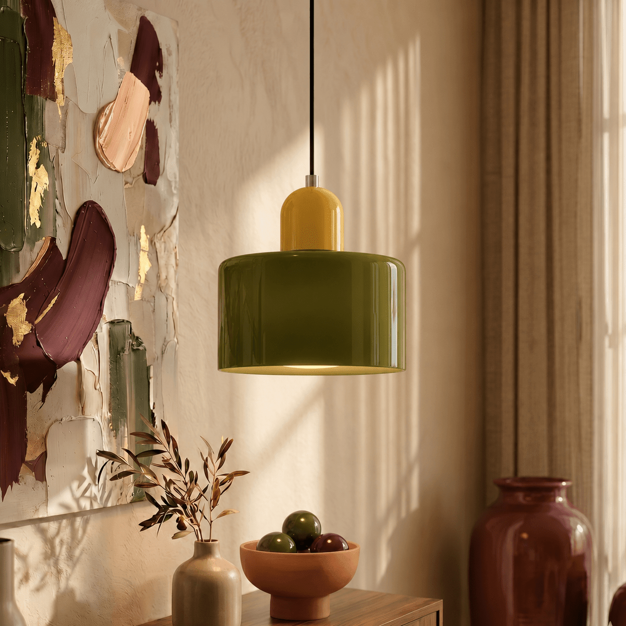 Bauhaus Pendant Light with Modern Cylindrical Shade Design - Pendant Light - Light Green - Seravelle Home