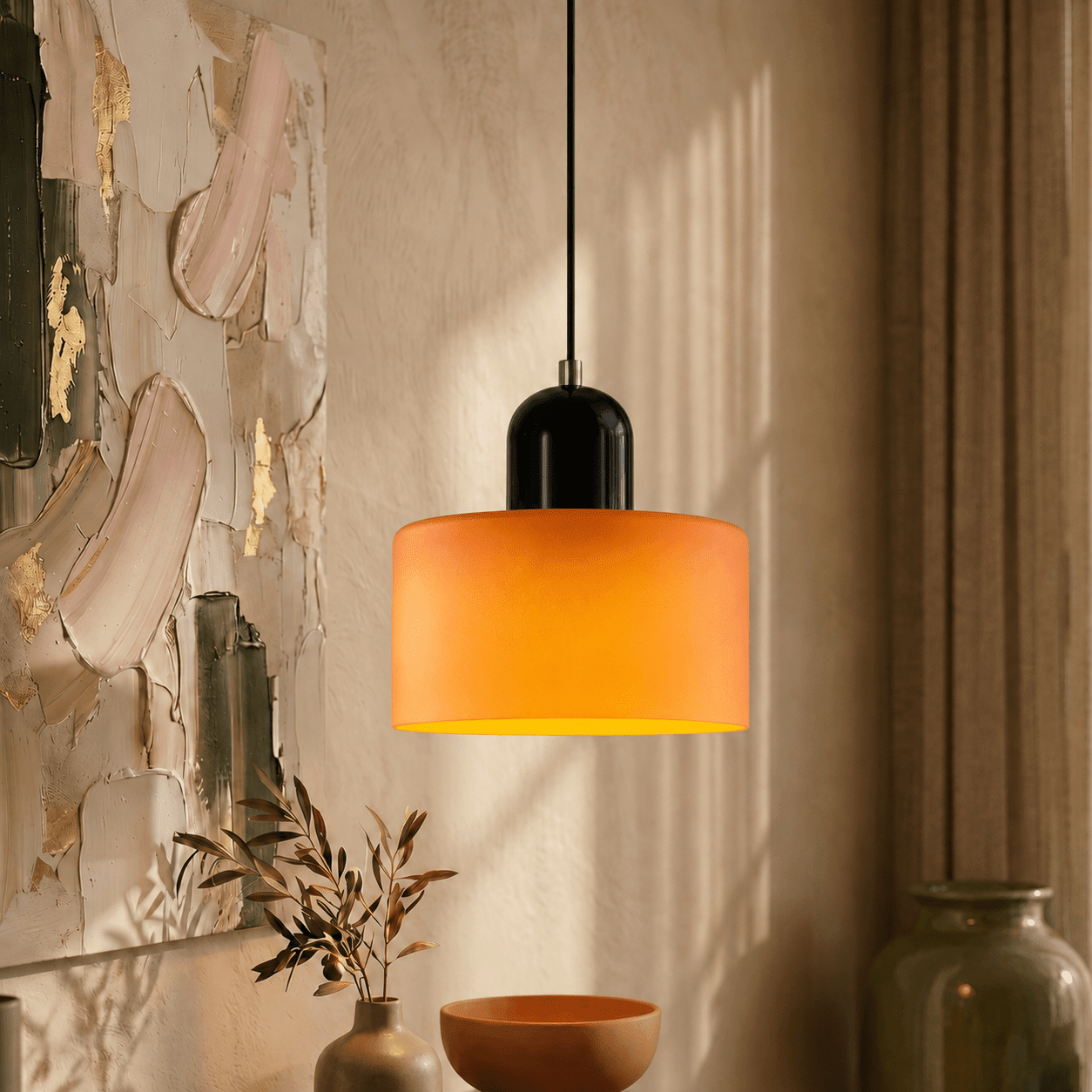 Bauhaus Pendant Light with Modern Cylindrical Shade Design - Pendant Light - Orange - Seravelle Home
