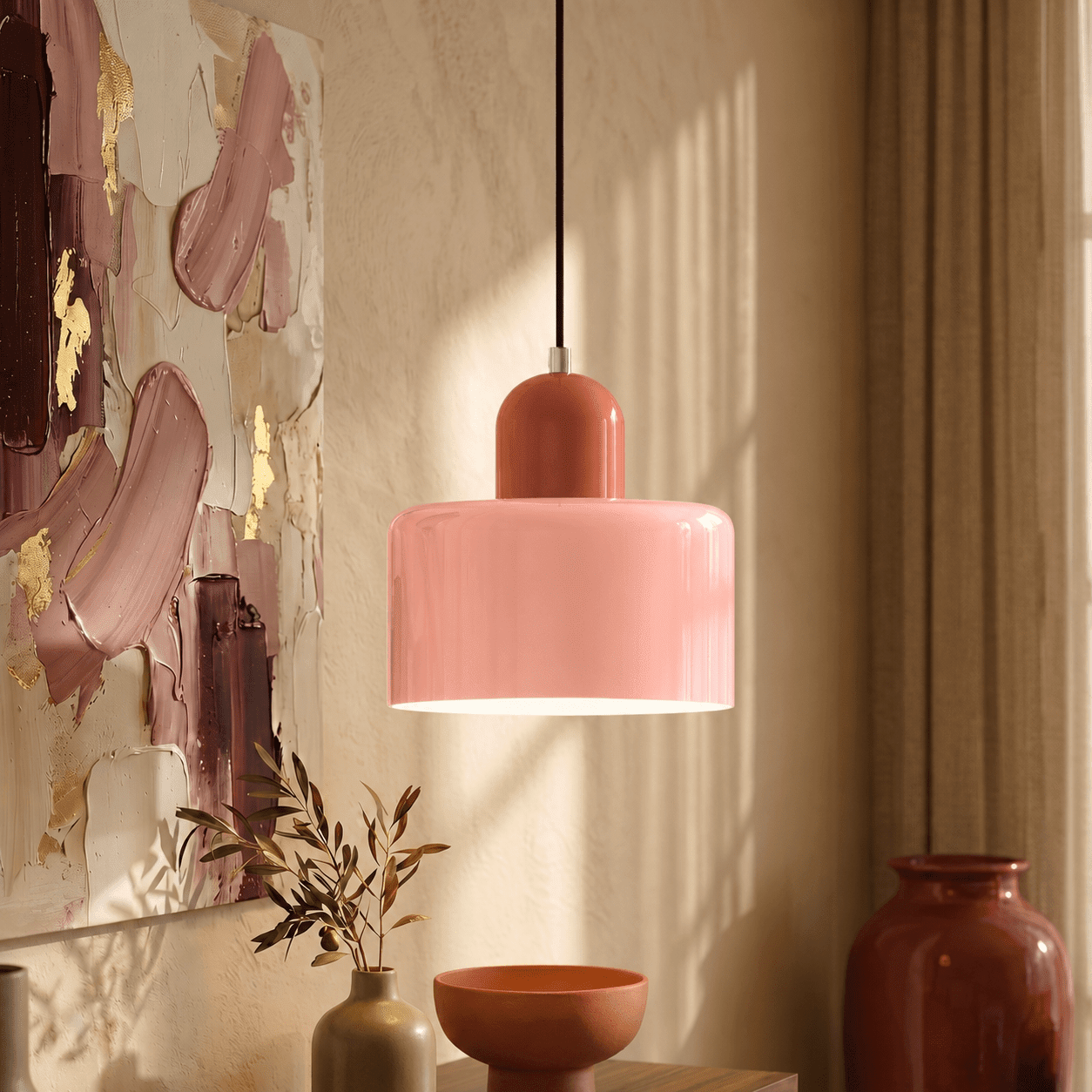 Bauhaus Pendant Light with Modern Cylindrical Shade Design - Pendant Light - Pink - Seravelle Home