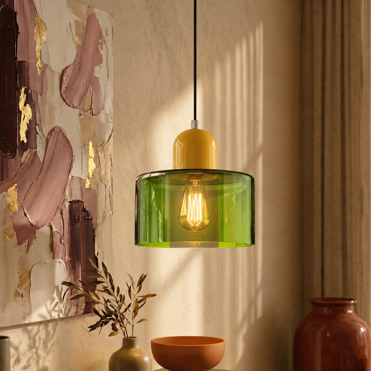 Bauhaus Pendant Light with Modern Cylindrical Shade Design - Pendant Light - Green - Seravelle Home