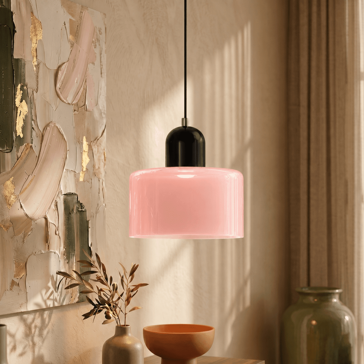 Bauhaus Pendant Light with Modern Cylindrical Shade Design - Pendant Light - Pink - Seravelle Home