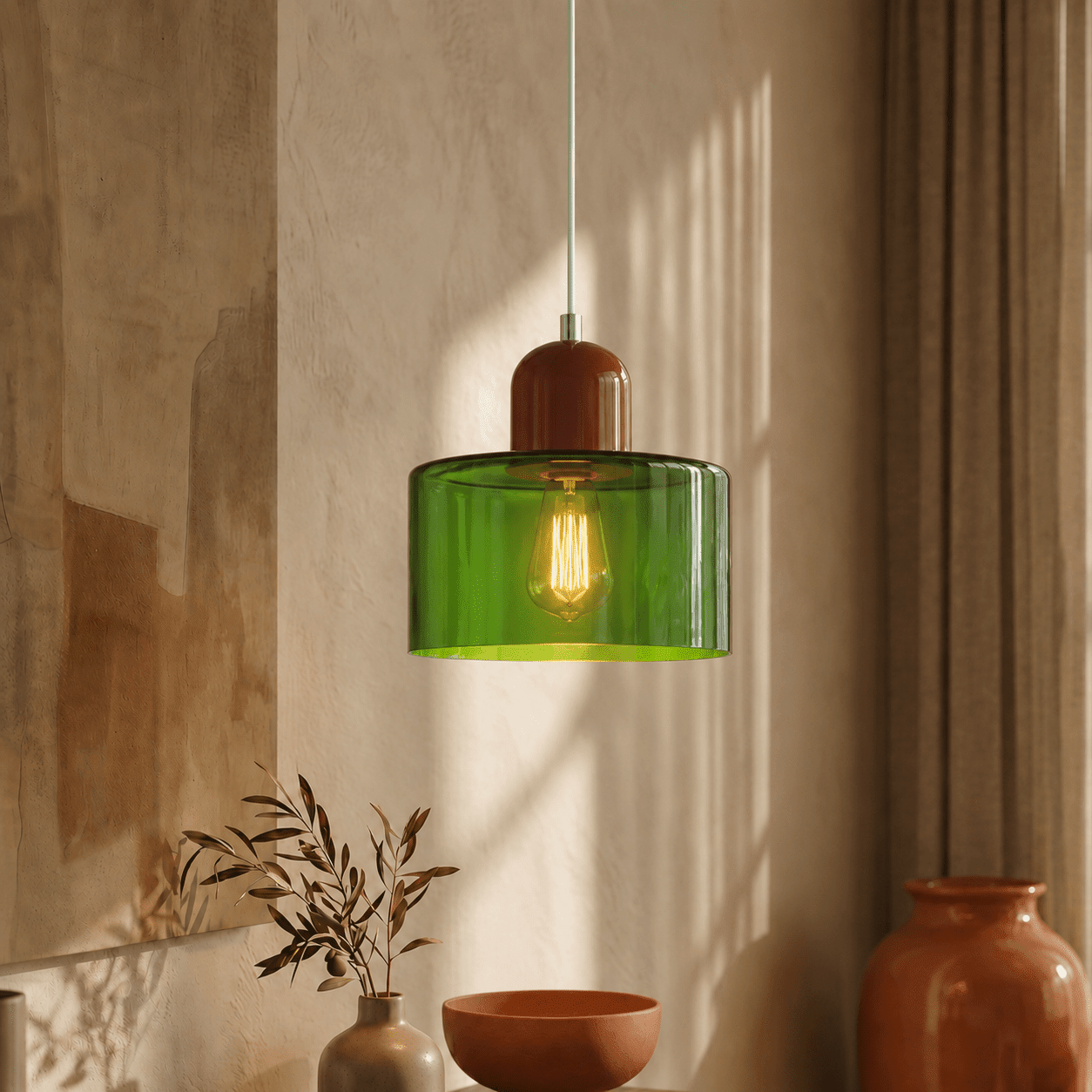 Bauhaus Pendant Light with Modern Cylindrical Shade Design - Pendant Light - Green - Seravelle Home
