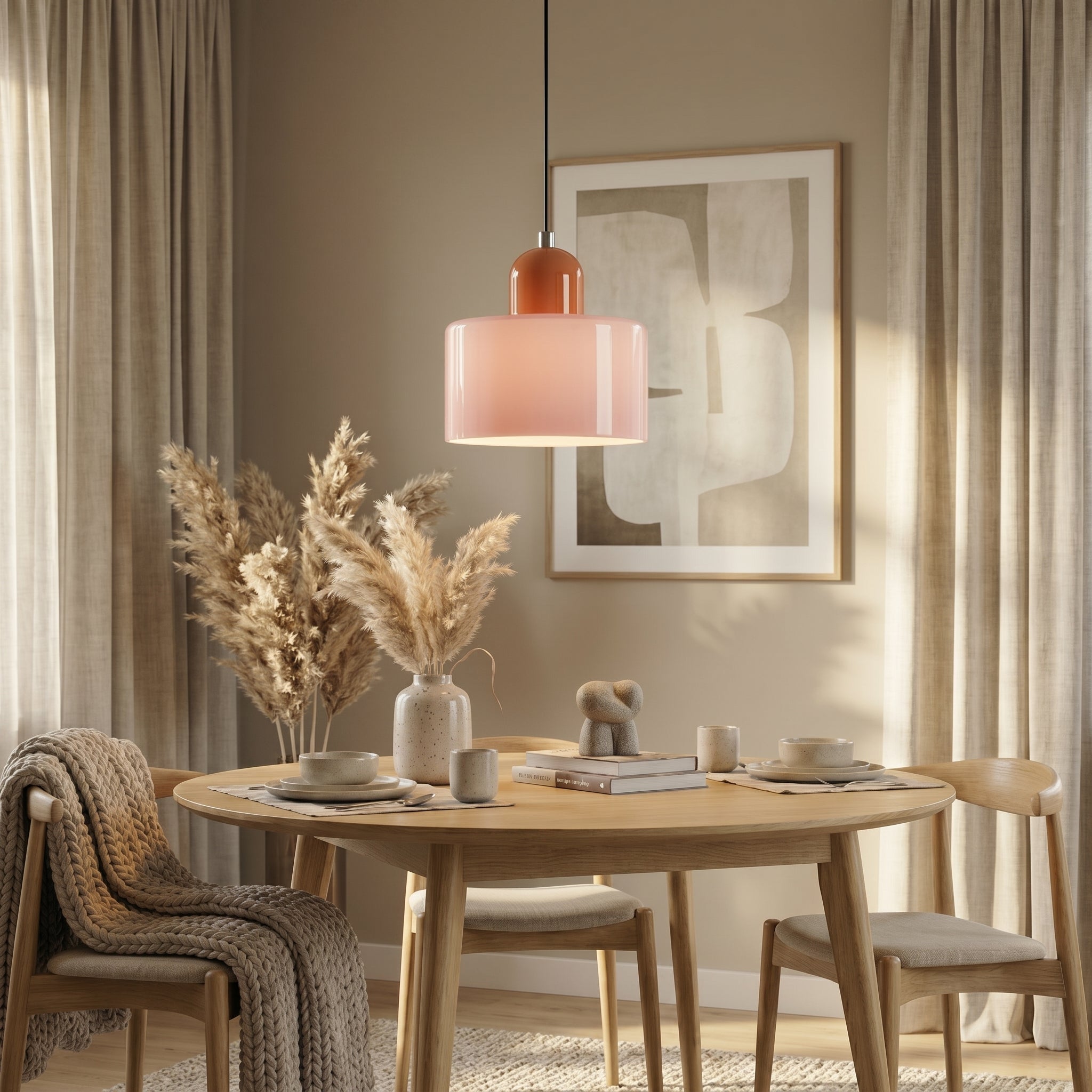 Bauhaus Pendant Light with Modern Cylindrical Shade Design - Pendant Light - Pink - Seravelle Home