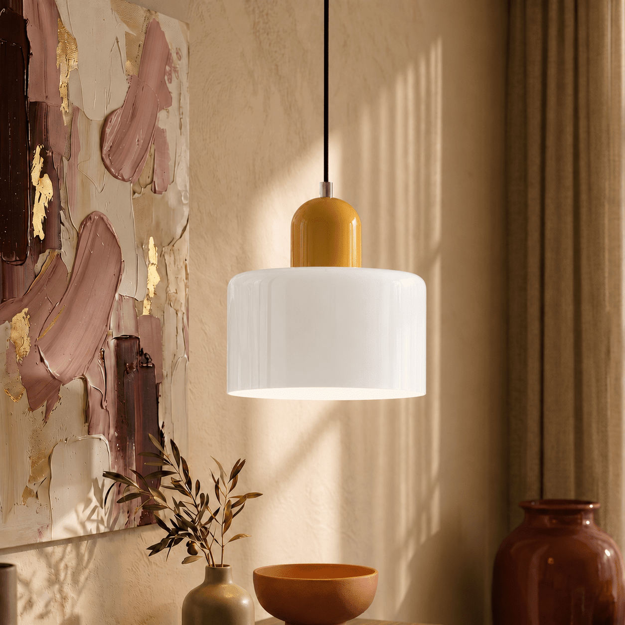 Bauhaus Pendant Light with Modern Cylindrical Shade Design - Pendant Light - White - Seravelle Home