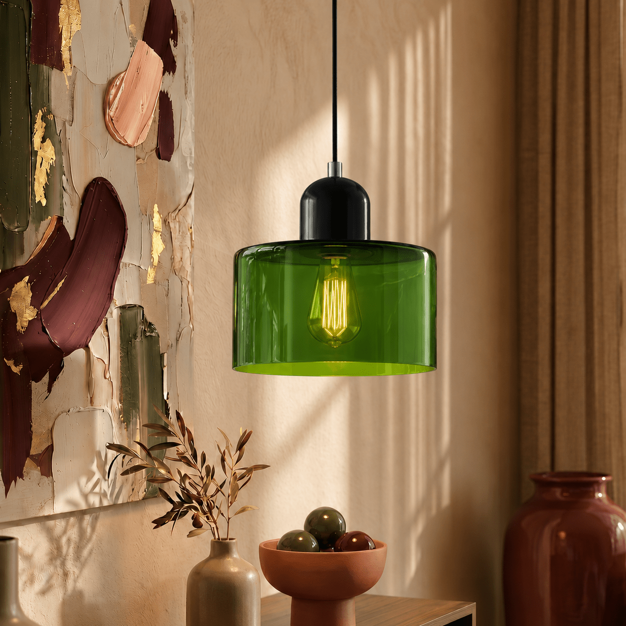 Bauhaus Pendant Light with Modern Cylindrical Shade Design - Pendant Light - Green - Seravelle Home