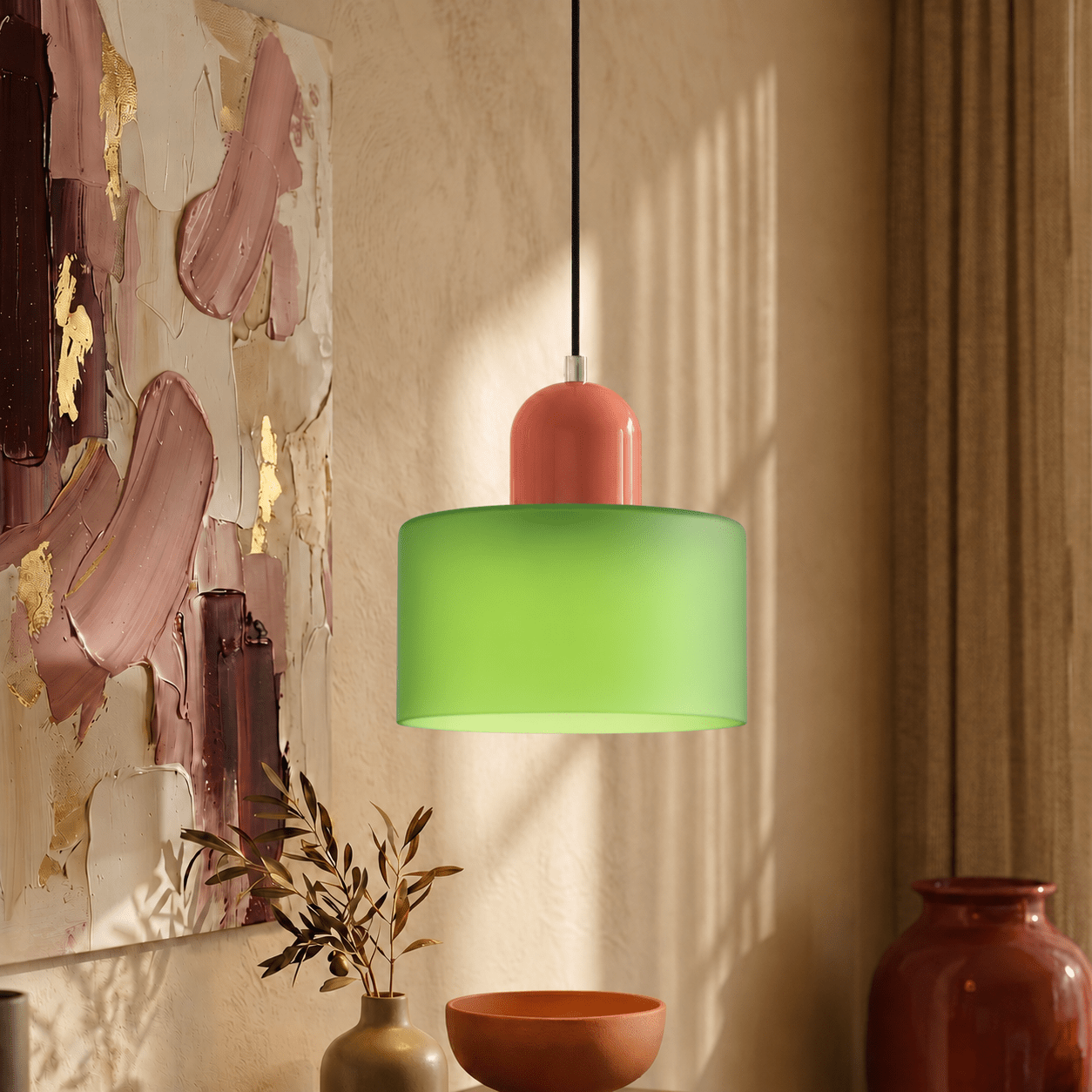 Bauhaus Pendant Light with Modern Cylindrical Shade Design - Pendant Light - Matt Green - Seravelle Home