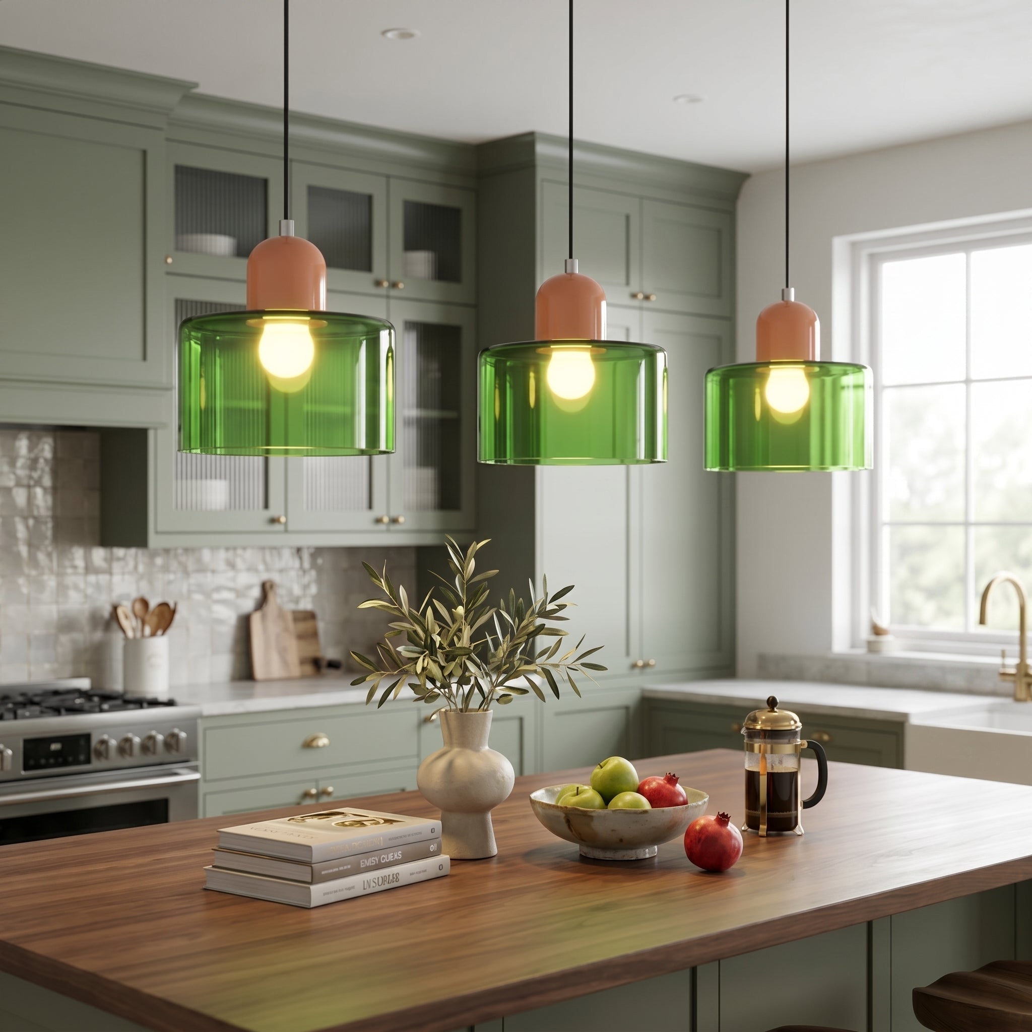 Bauhaus Pendant Light with Modern Cylindrical Shade Design - Pendant Light - Green - Seravelle Home