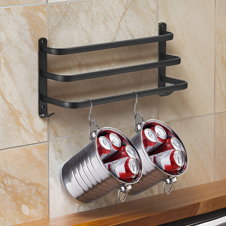 Black Wall Towel Rack for Bathroom - Towel Holder - 2 Levels - Seravelle Home