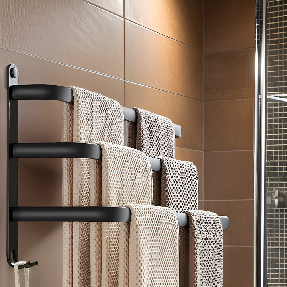 Black Wall Towel Rack for Bathroom - Towel Holder - 2 Levels - Seravelle Home