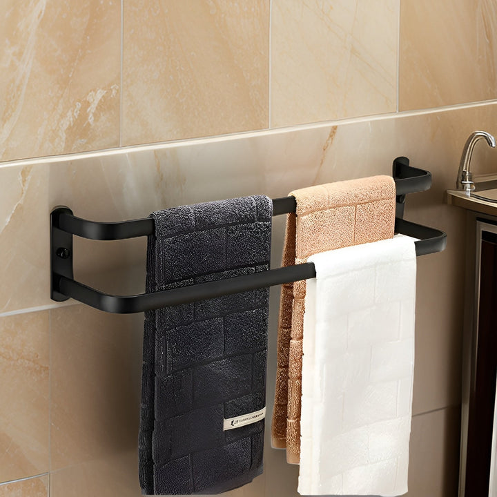 Black Wall Towel Rack for Bathroom - Towel Holder - 2 Levels - Seravelle Home