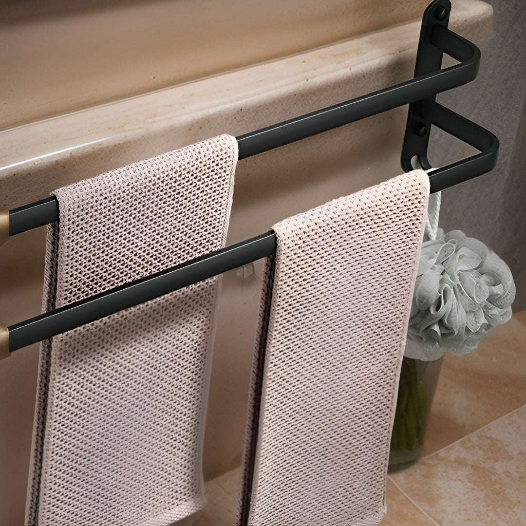 Black Wall Towel Rack for Bathroom - Towel Holder - 2 Levels - Seravelle Home