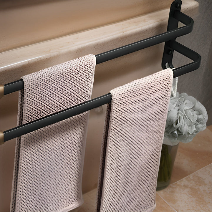 Black Wall Towel Rack for Bathroom - Towel Holder - 2 Levels - Seravelle Home