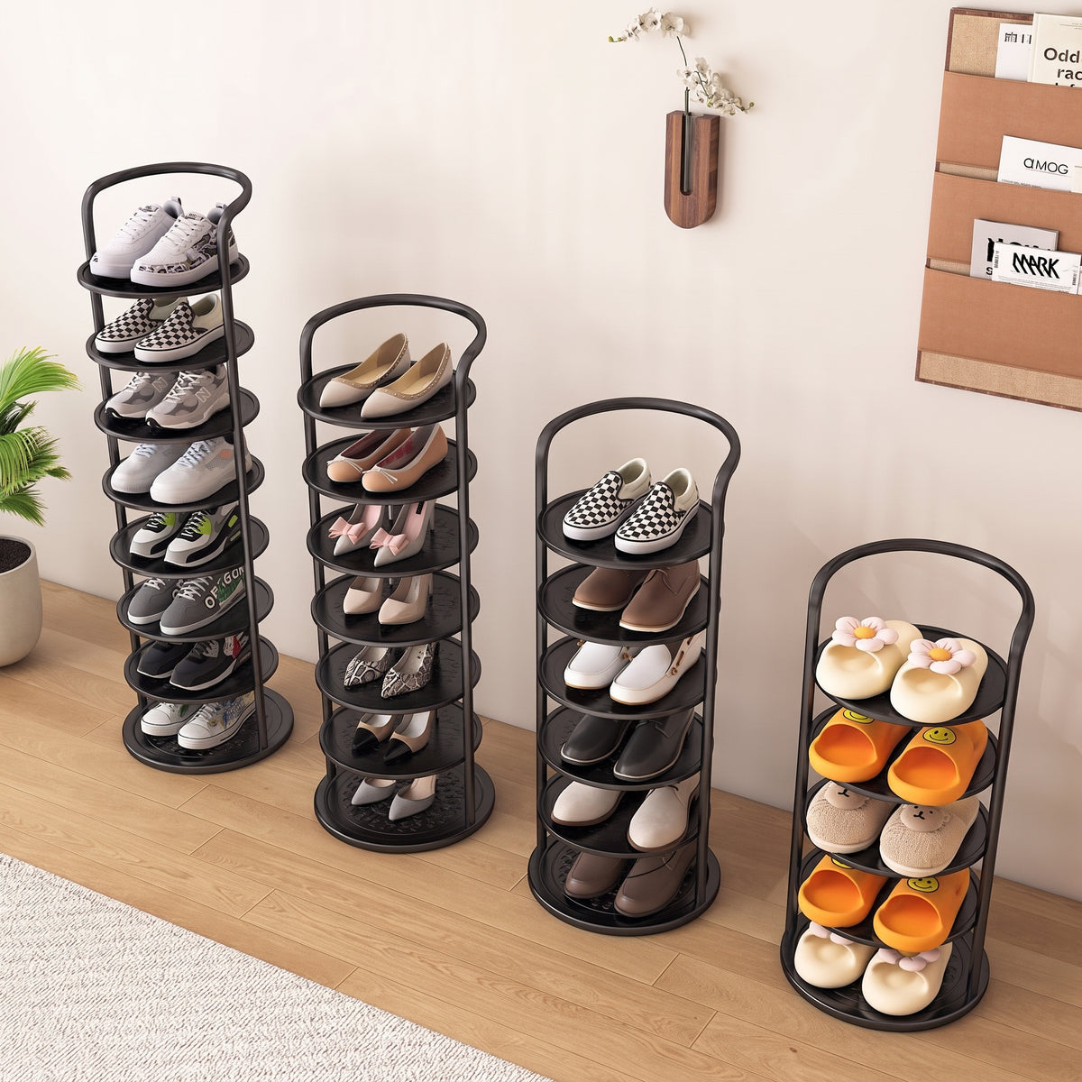 Vertical Round Open Shelf Shoe Rack Entryway Storage