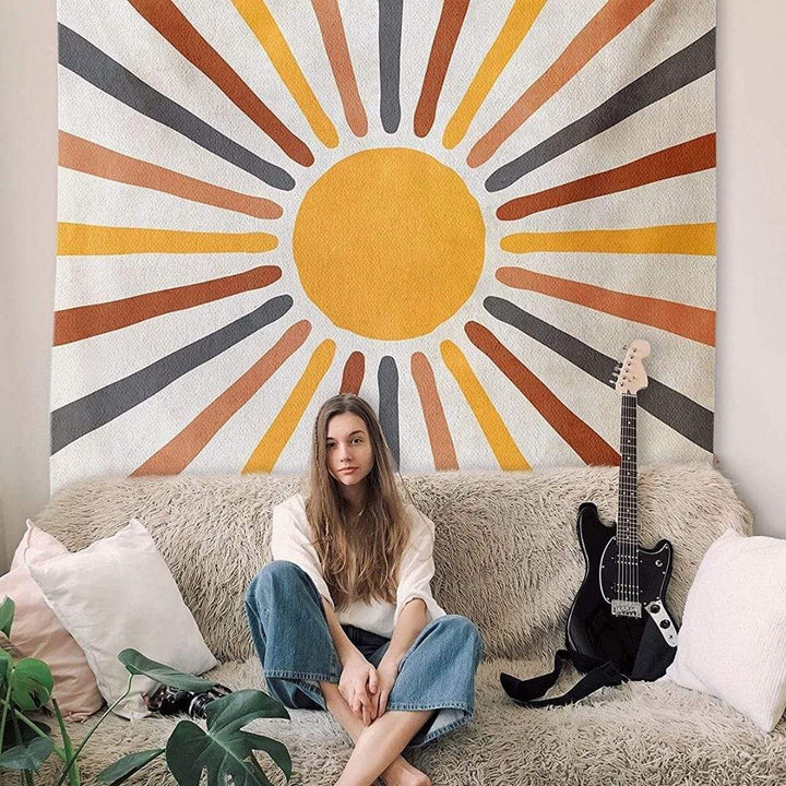 Boho Wall Tapestry with Abstract Retro Sun Design - Wall Tapestry - 95×70 cm - Seravelle Home