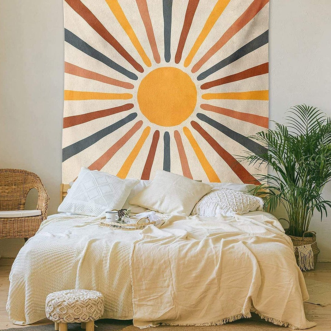 Boho Wall Tapestry with Abstract Retro Sun Design - Wall Tapestry - 95×70 cm - Seravelle Home