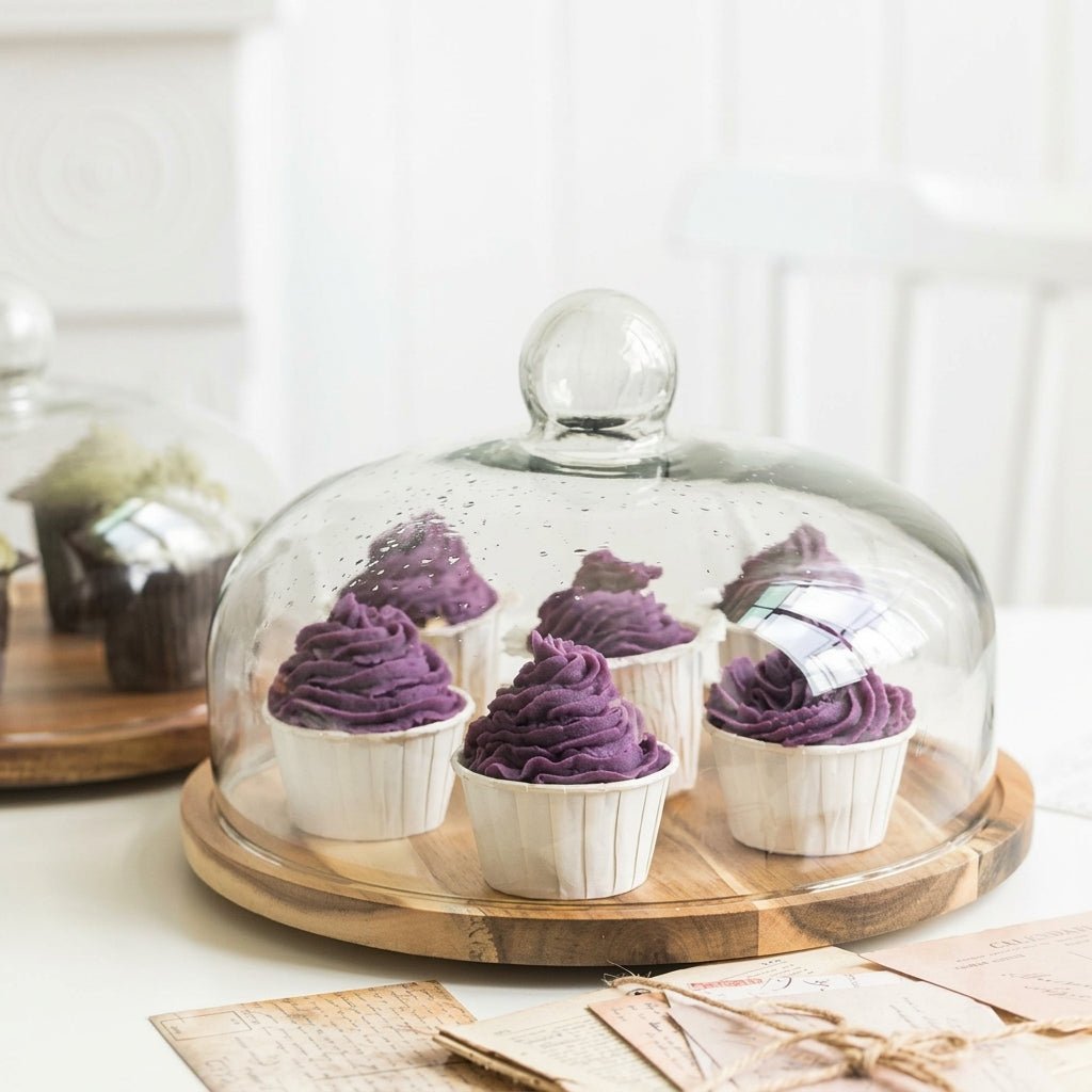 Cake Stand with Glass Dome for Sweets and Desserts - Glass Dome - Brown - Seravelle Home