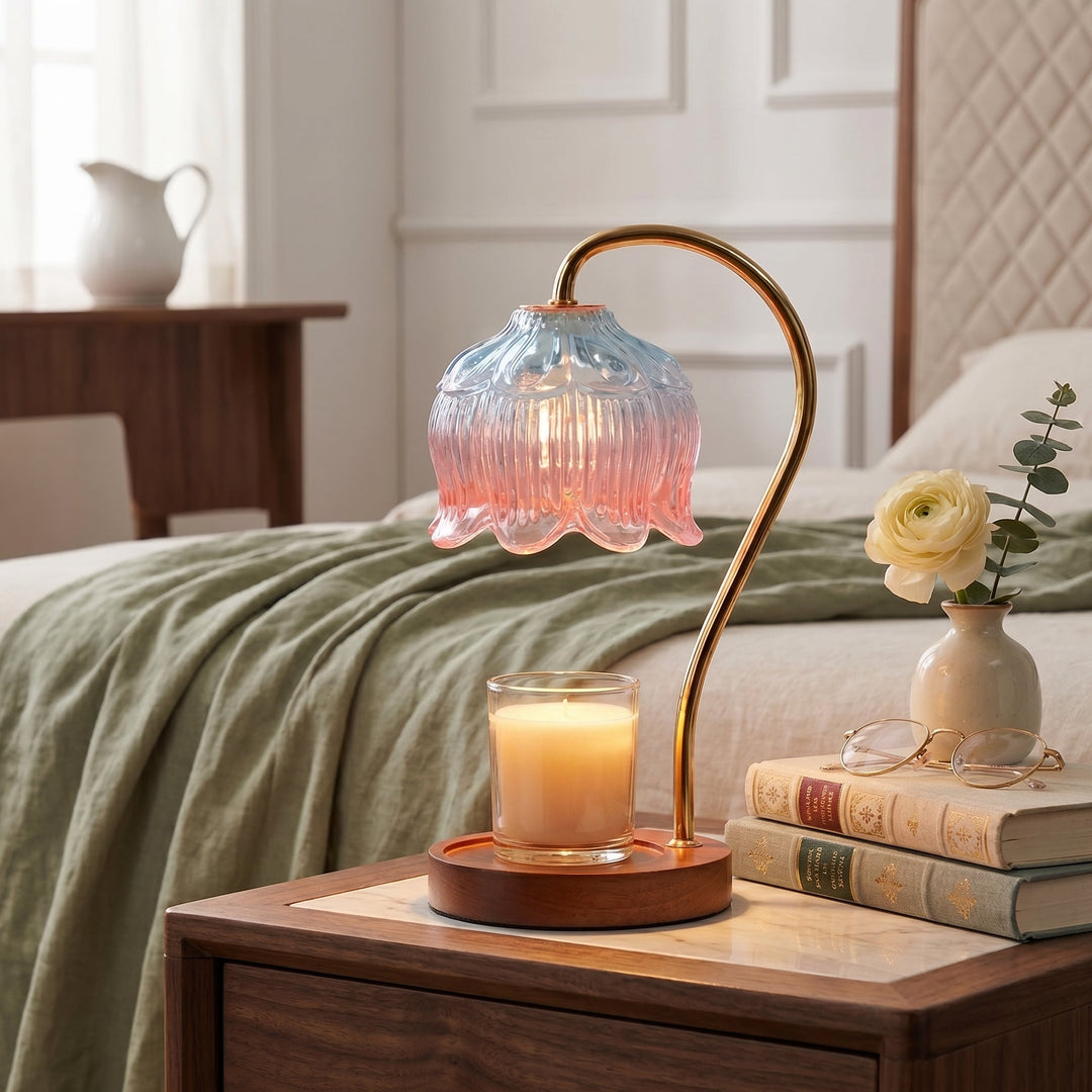 Candle Warmer with Flower Shade - Candle Warmer - Blue-Pink - Seravelle Home
