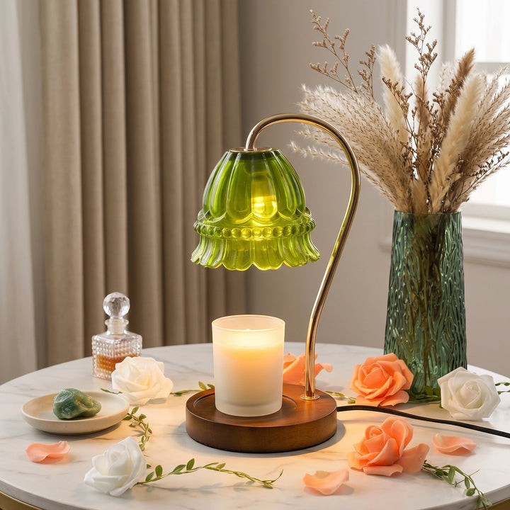 Candle Warmer with Flower Shade - Candle Warmer - Light Green - Seravelle Home