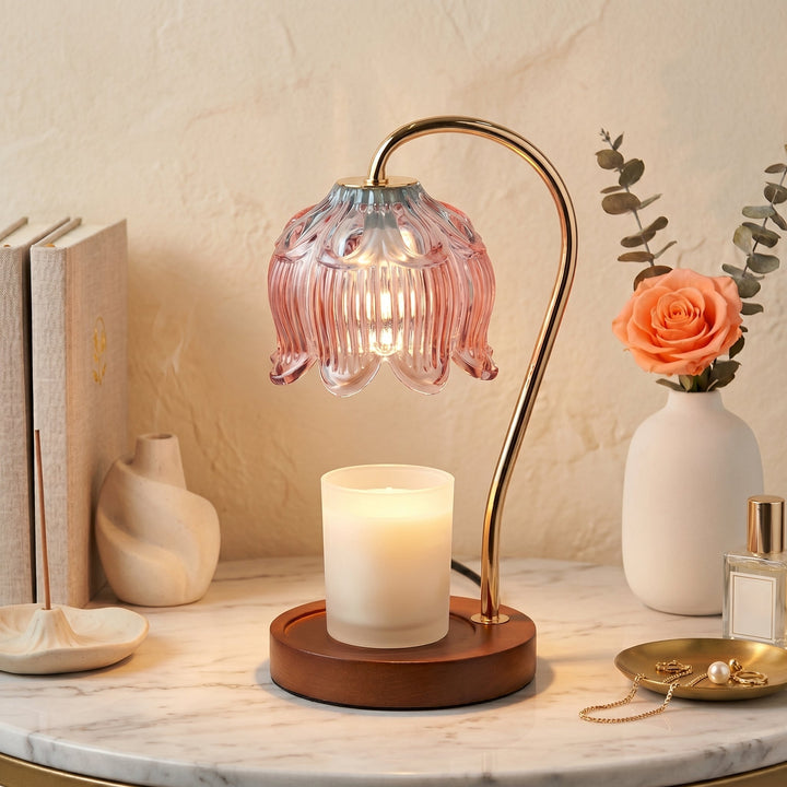 Candle Warmer with Flower Shade - Candle Warmer - Pink - Seravelle Home