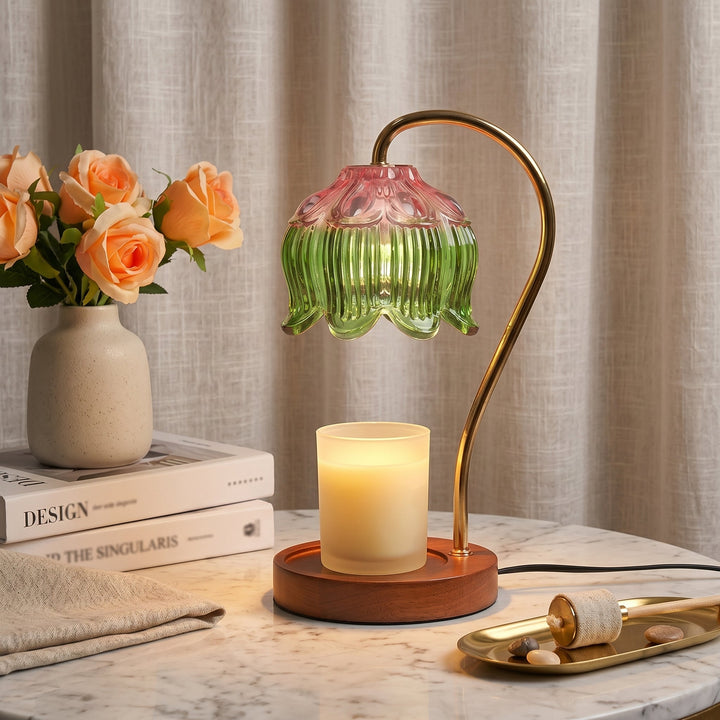 Candle Warmer with Flower Shade - Candle Warmer - Pink-Green - Seravelle Home