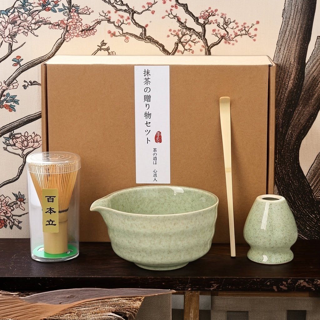 Ceramic Matcha Tea Set with Reactive Glaze Bowl - Matcha Tea Set - Seravelle Home
