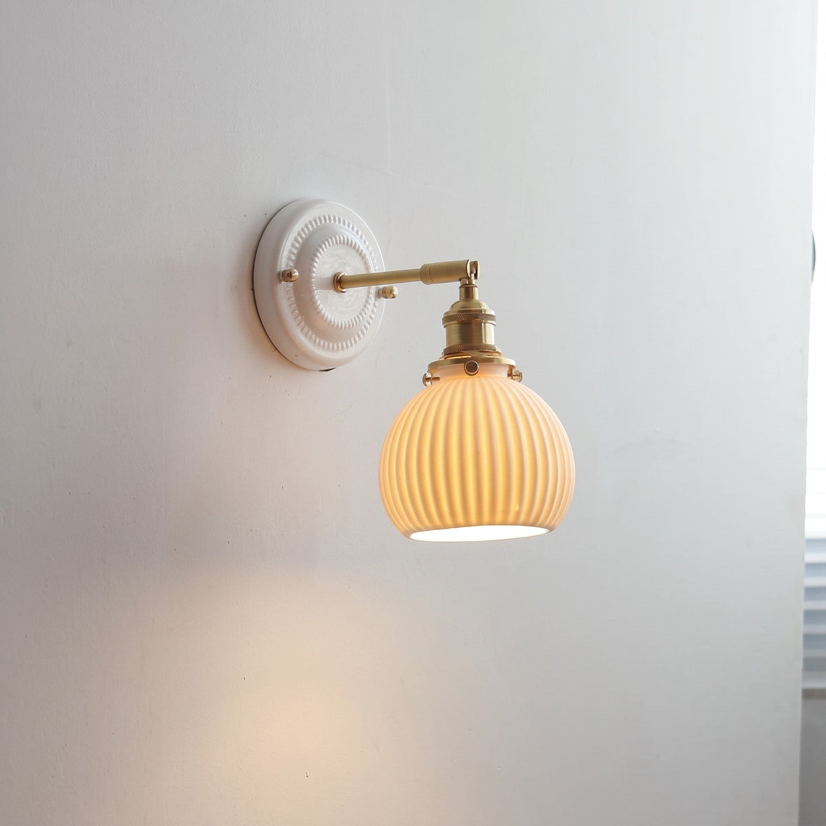 Ceramic Ribbed Wall Lights with Brass Swing Arm - Wall Light Fixtures - Honeycomb - Seravelle Home