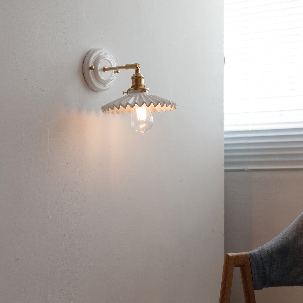 Ceramic Ribbed Wall Lights with Brass Swing Arm - Wall Light Fixtures - Column - Seravelle Home
