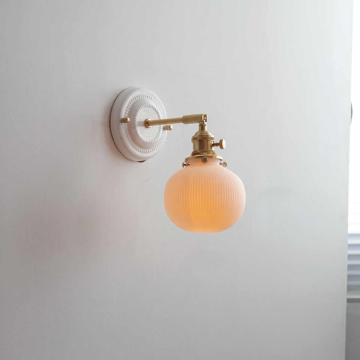 Ceramic Ribbed Wall Lights with Brass Swing Arm - Wall Light Fixtures - Bell - Seravelle Home