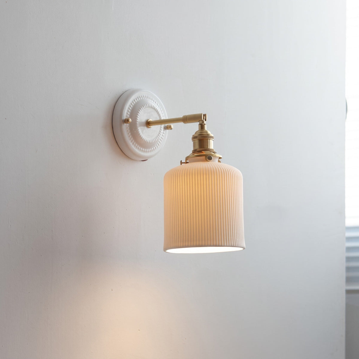 Ceramic Ribbed Wall Lights with Brass Swing Arm - Wall Light Fixtures - Melon - Seravelle Home