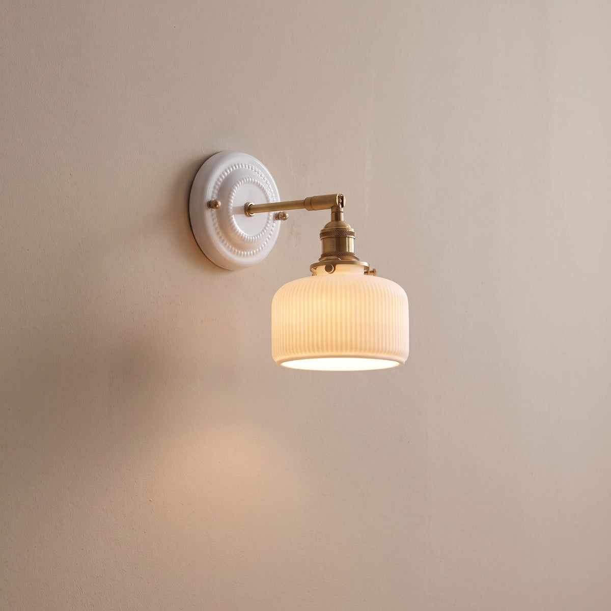 Ceramic Ribbed Wall Lights with Brass Swing Arm - Wall Light Fixtures - Drum - Seravelle Home