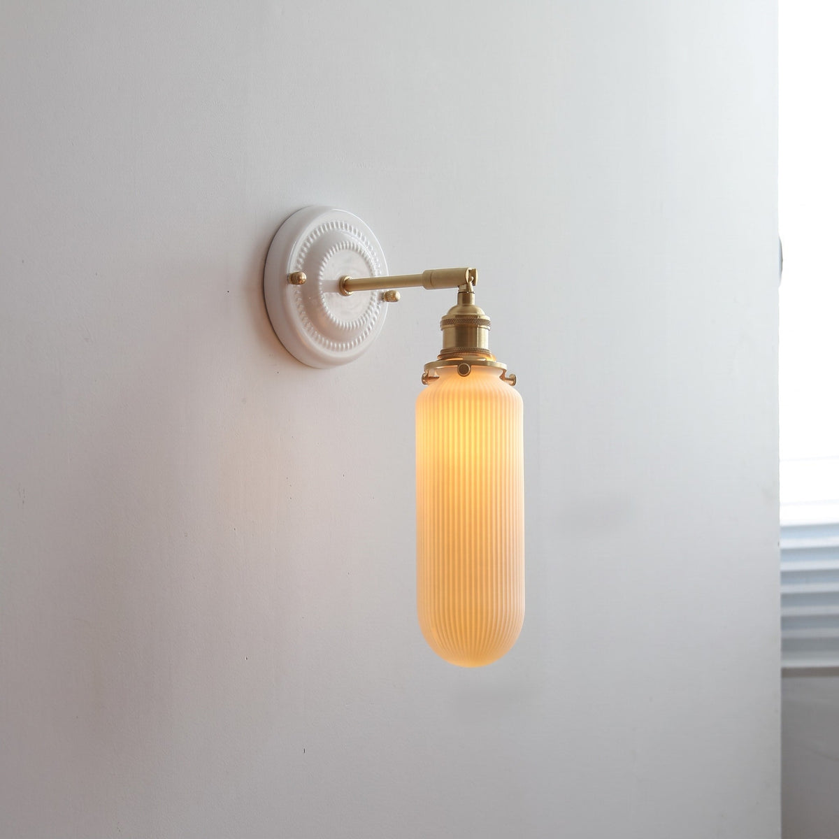Ceramic Ribbed Wall Lights with Brass Swing Arm - Wall Light Fixtures - Cup - Seravelle Home