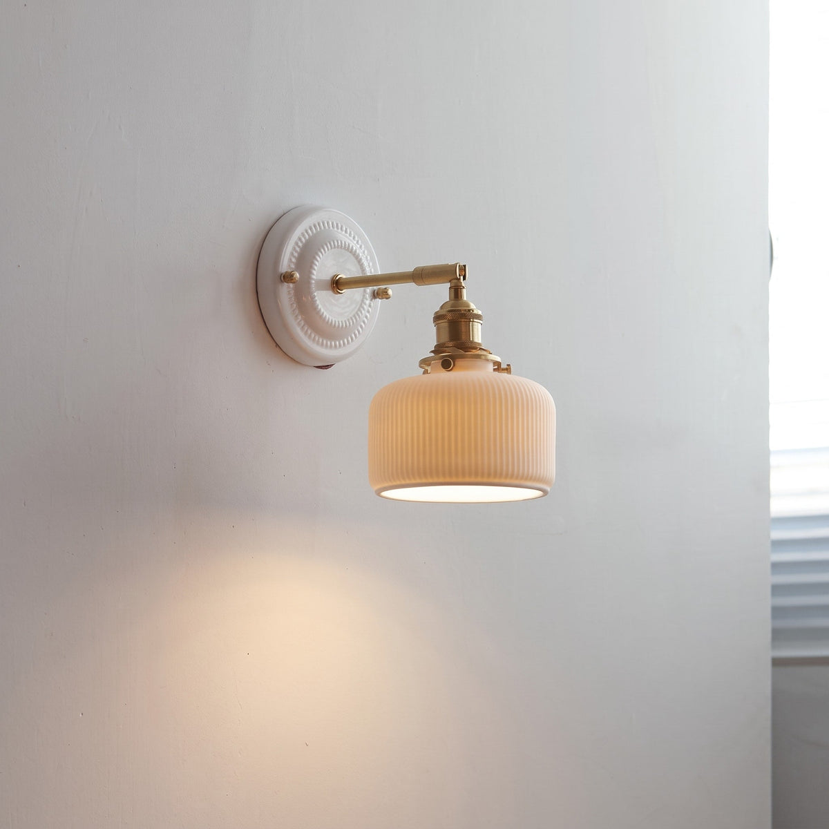 Ceramic Ribbed Wall Lights with Brass Swing Arm - Wall Light Fixtures - Hat - Seravelle Home