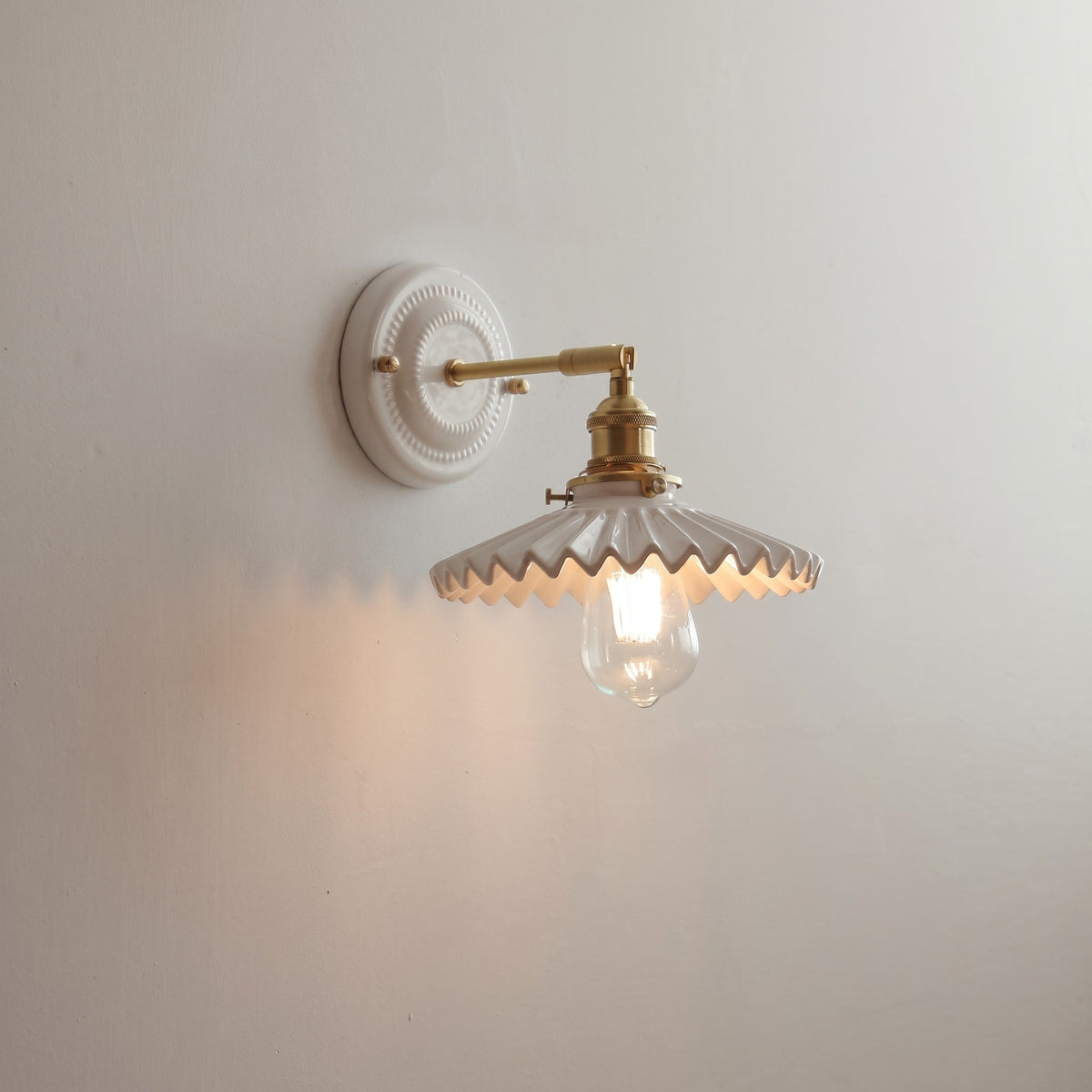 Ceramic Ribbed Wall Lights with Brass Swing Arm - Wall Light Fixtures - Column - Seravelle Home