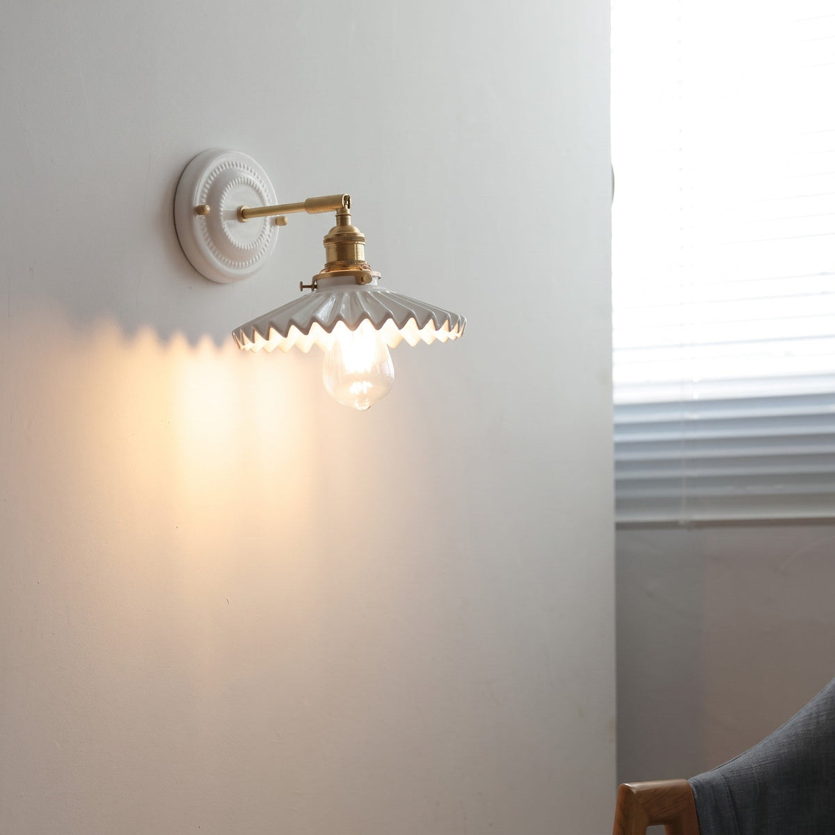 Ceramic Ribbed Wall Lights with Brass Swing Arm - Wall Light Fixtures - Column - Seravelle Home