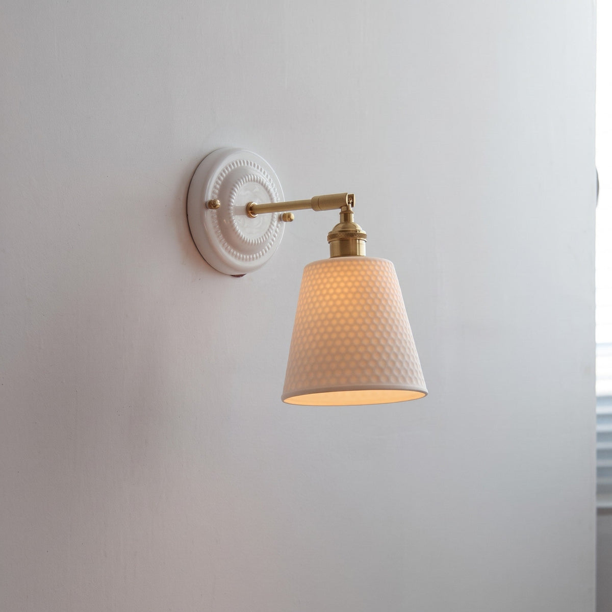 Ceramic Ribbed Wall Lights with Brass Swing Arm - Wall Light Fixtures - Mountain - Seravelle Home