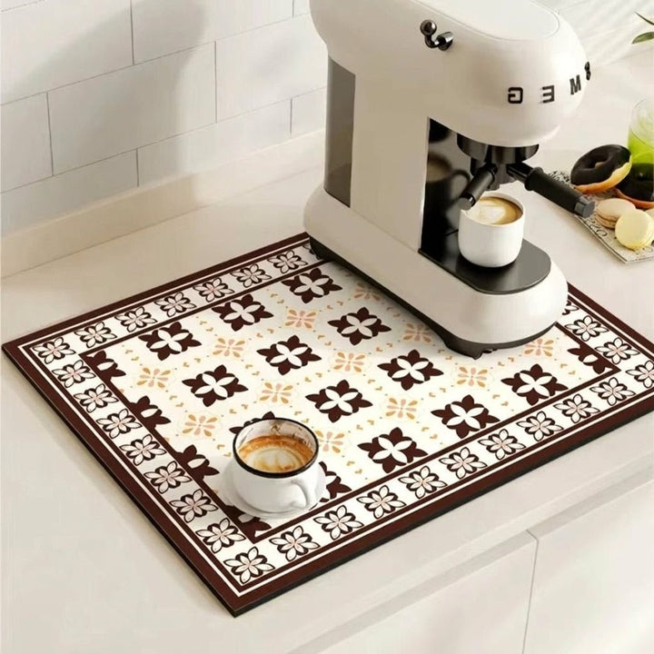 Coffee Machine Mat with Absorbent Design and Retro Pattern - Kitchen mat - Cream Tile - Seravelle Home