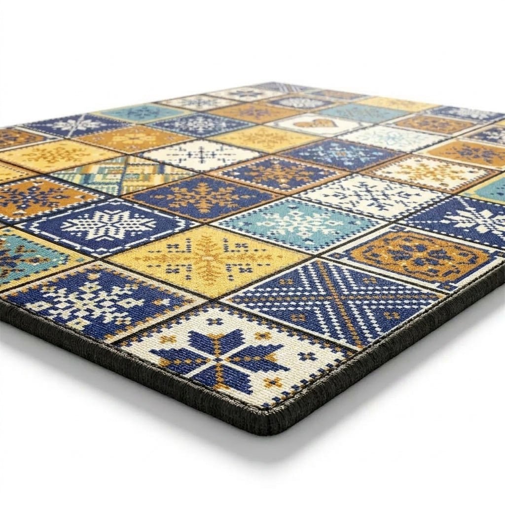 Coffee Machine Mat with Absorbent Design and Retro Pattern - Kitchen mat - Azure Patch - Seravelle Home