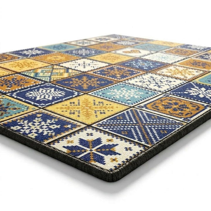 Coffee Machine Mat with Absorbent Design and Retro Pattern - Kitchen mat - Azure Patch - Seravelle Home